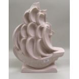 Continental Art Deco pottery model of a galleon under sail, 49cms high, together with a similar