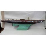 Large 19th Century painted wooden pond yacht hull, 124cm long