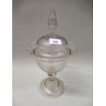 19th Century etched glass bonbon jar with cover, 35cm high