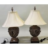 Pair of modern moulded composition floral design, baluster form table lamps with shades 73cm high