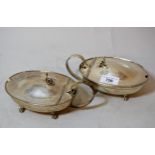 Pair of Continental (800 mark) silver oval sauce boats with hinged lids and shaped handles, 18oz t