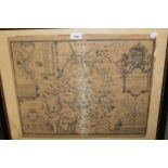 Framed antique black and white map of Westmorland, together with another small framed map