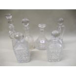 Group of six various cut glass decanters