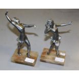Pair of Art Deco chrome plated figures of dancing girls, 22cms high