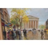 20th Century oil on canvas, Paris street scene with various figures and carriages, signed Roland