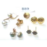 Small quantity of gold and gem set ear studs