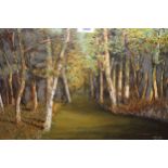 Oil on board, a wooded glade inscribed Arch 1974, 33cms x 50cms, gilt framed