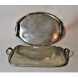 Liberty & Co. Tudric pewter two handled tray, 49.5cms wide, together with a similar oval tray, 46cms