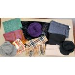 Quantity of various hats and scarves including Buff, Pure and Bonner of Ireland