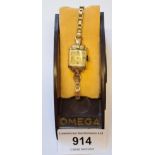 Ladies Omega 9ct gold cased wristwatch on a plated bracelet strap