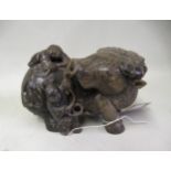 Chinese hardstone figure of a water buffalo with attendants