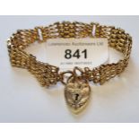 9ct Gold gate link bracelet with padlock clasp, 23g