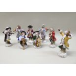 Sitzendorf seven piece porcelain monkey band, together with another monkey figure