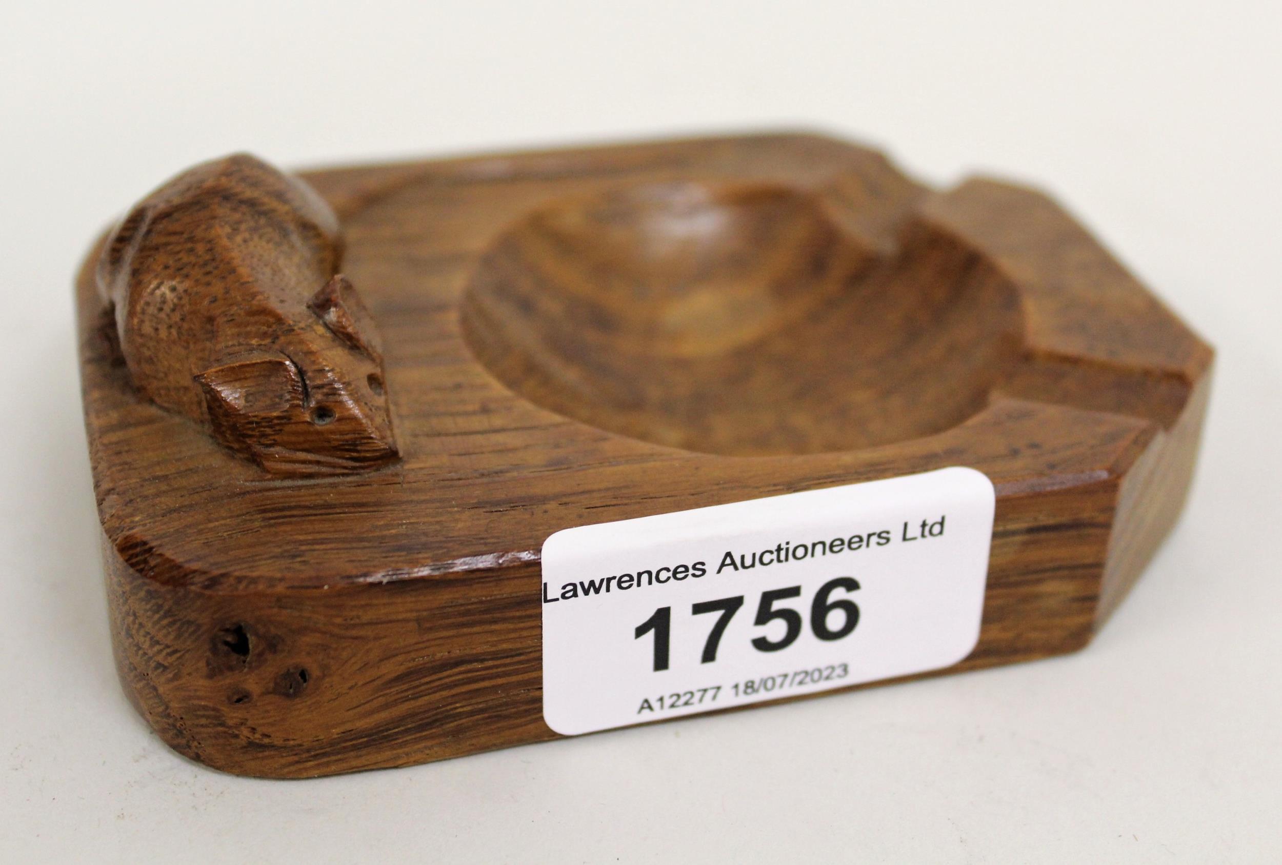 Robert ' Mouseman ' Thompson, carved oak ashtray with mouse signature, 10cms long Good condition, no