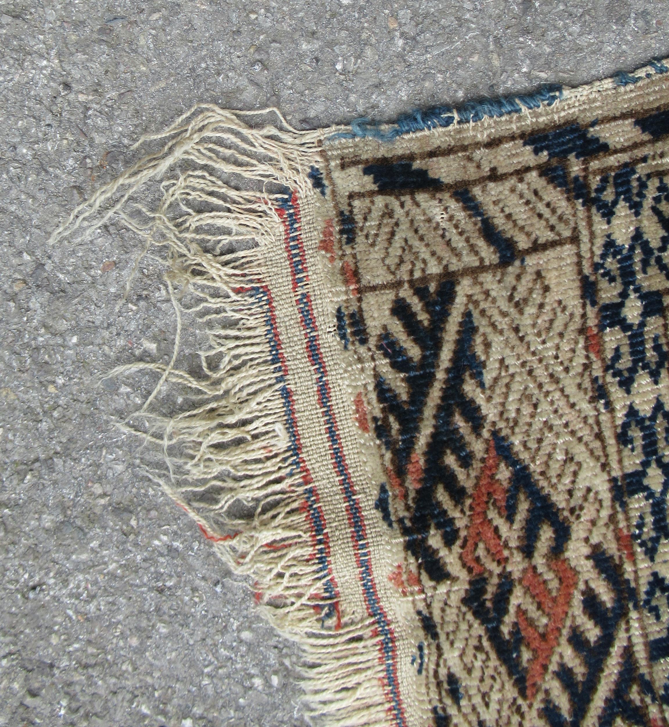 Turkoman rug, the three rows of gols and multiple borders on a washed beige, red and blue ground, - Image 6 of 21