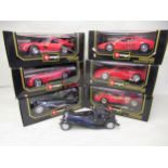 Group of six diecast metal model cars by Burago, together with a similar Franklin Mint model (box