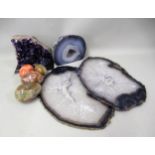 Fragment from an amethyst geode, together with five other similar items and a quantity of onyx and