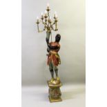 Reproduction painted composition blackamoor floor lamp, 200cms high approximately