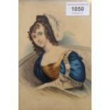 M.R. Bird, Continental watercolour, half length portrait of a seated lady inscribed ' Laura ', in
