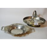 Tudric pewter oval fruit basket, 24cms wide together with a Tudric two handled dish, 28.5cms wide