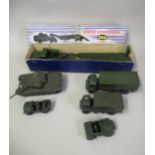 Boxed Dinky Supertoys 660 tank transporter, together with an unboxed 651 diecast metal tank and