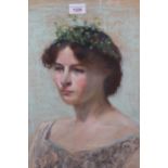 Early 20th Century coloured chalk drawing, head and shoulder portrait of a young lady, 49cm x 38cm