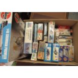 Box of twenty various unbuilt model kits, mainly aircraft