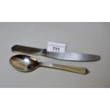 Georg Jensen, silver spoon and knife with steel blade