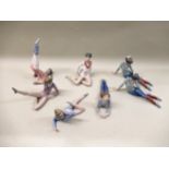 Group of five various Lladro figures of gymnasts in original boxes, together with another, unboxed