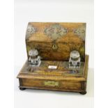 Edwardian oak and brass mounted stationery box / inkstand, 31cms wide