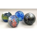 Caithness Journey paperweight, Mdina paperweight, another similar larger and a lustre glass