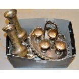 Walker & Hall, silver plated egg cup stand, pair of baluster form vases and small quantity of