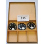 Group of three 1920's Rolex black wristwatch dials with luminous Arabic numerals, 28mm diameter,