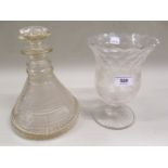 20th Century cut and etched glass celery vase and a ships decanter with stopper