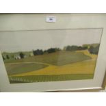 Jean Roth, machine embroidered picture of Italian farmland, signed by the artist, 27cms x 45cms