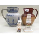 Doulton Lambeth harvest ware jug, (at fault), together with a German salt glazed jug, decorated with