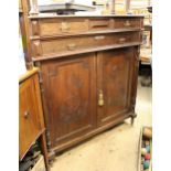 Late 19th Century mahogany side cabinet with two short over one long drawer, two cupboard doors,