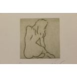 Set of four small modern etchings, female nude studies, indistinctly signed and numbered from an
