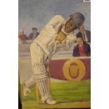 J. Simpson, group of four oil paintings on board, cricket subjects, the largest 61cms x 41cms