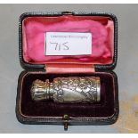 Victorian silver perfume bottle in the original fitted case Height of bottle - 52mm Very good