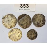 Group of five various antique hammered silver coins