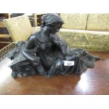 19th Century bronze figure of a reclining classical lady, unsigned, 24cms high x 45cms wide