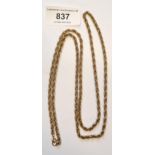 9ct Gold rope link chain, 80cms long, 20g