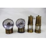 Two Premier bicycle lamps (at fault) and two miniature miners lamps
