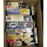 Box of twenty various unbuilt model kits, mainly aircraft