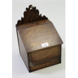 Small George III oak chequer line inlaid candle box with drawer