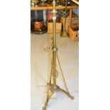 19th Century brass floor standing oil lamp with a copper well