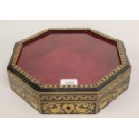 19th Century octagonal penwork decorated box with a glazed hinged lid, 30.5cms wide