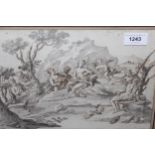 18th Century ink and wash, ' Leda and the Swan ' with figures in attendance, 20cm x 30cm