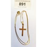 14ct gold 15in chain,with a 9ct gold cross, total weight 1.8g